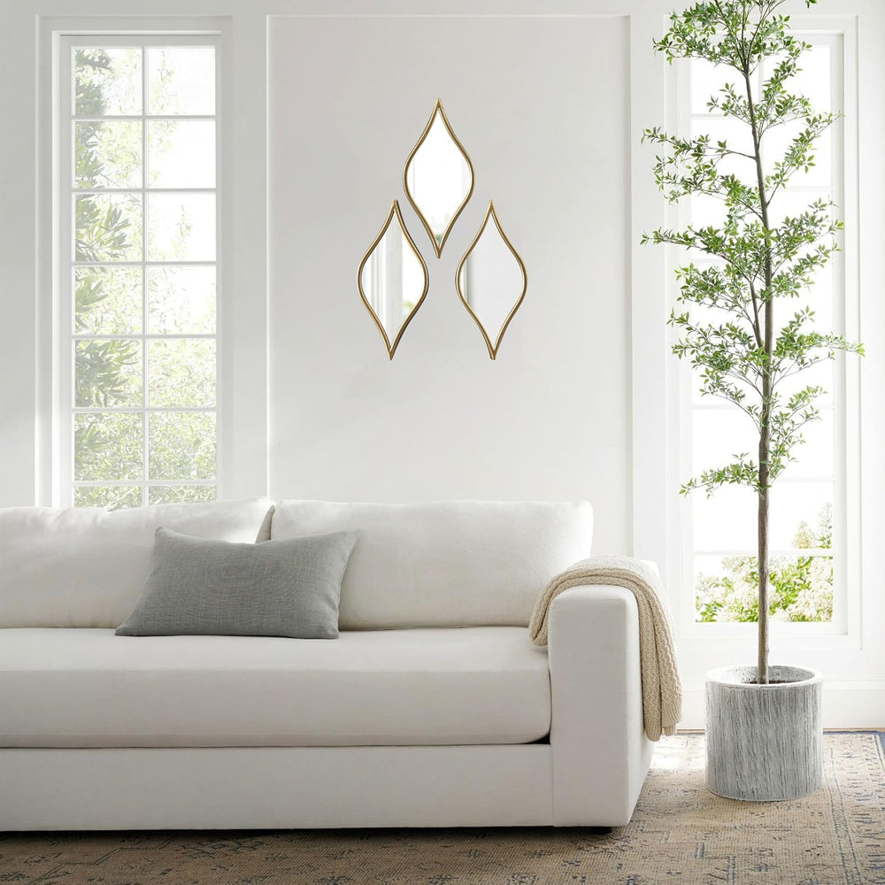 Decorative Tear Drop Gold Mirror Wall Decor 6 X 15 Inch, Set of 3