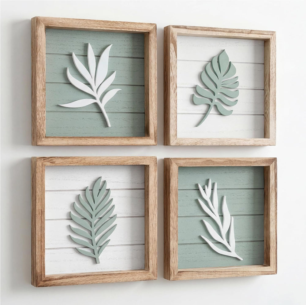 Tide and Tales 3d Sage Green Framed Wall Art, Set of 4, Bathroom Decor