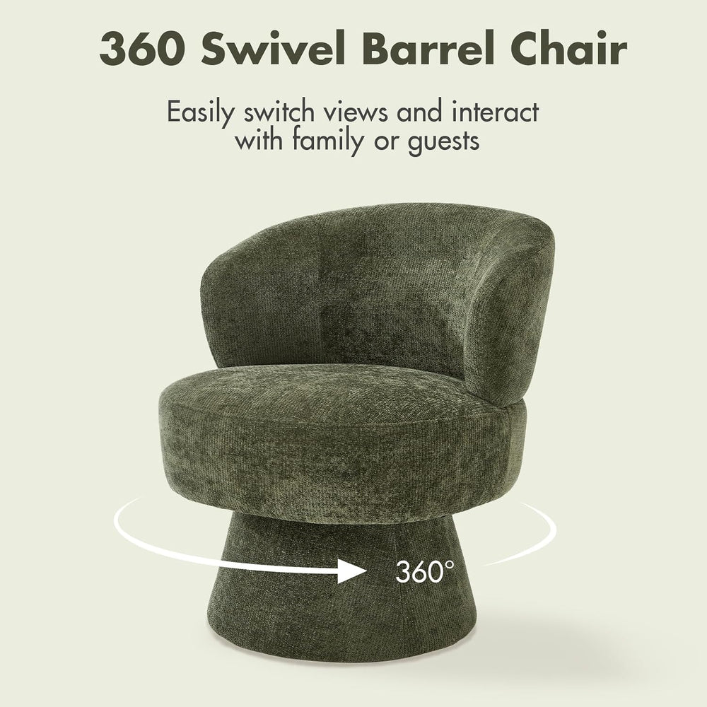360° Swivel Accent Chair, Modern Chenille Barrel Chairs with Curved Back, Uph...