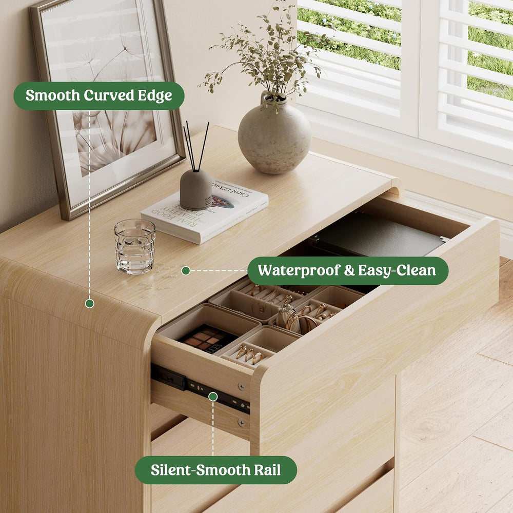 5 Drawer Dresser for Bedroom, 41" Tall Chest of Drawers, Natural