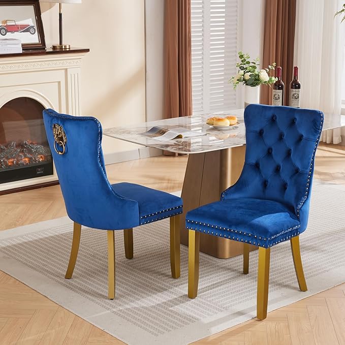 Velvet Dining Chairs Set of 2, Modern Tufted Dining Room Chair, Upholstered D...