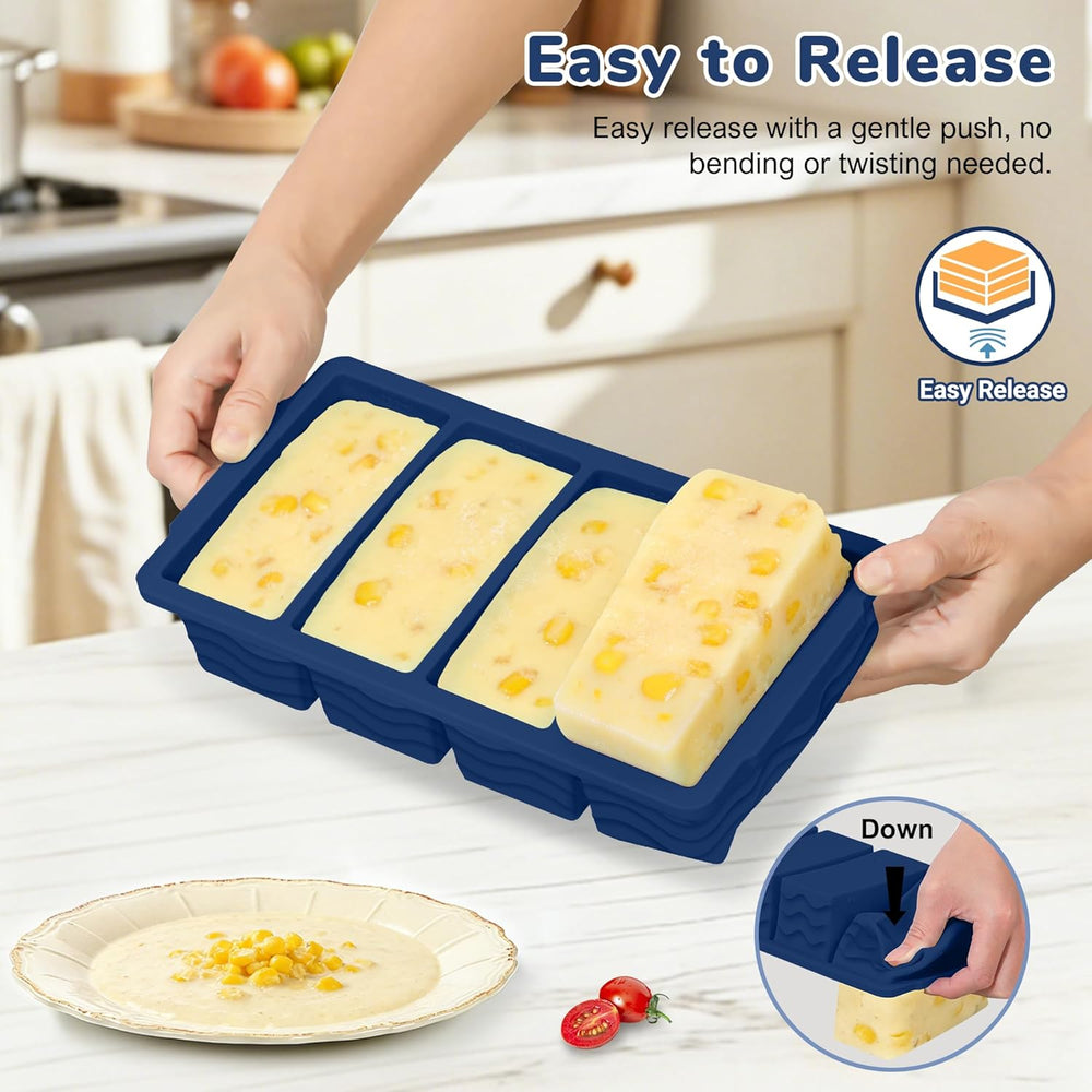 Silicone Freezer Trays with Lid (4-Pack), 1-Cup, 2-Cup, 1/2-Cup & 2-Tbsp ...