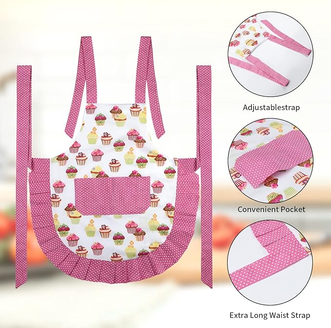 G2PLUS Aprons for Women with Pockets, 29 x 21 Inch Extra Long Ties Cupcake Apron - Image 3