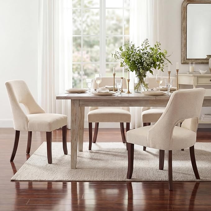 UVV Wooden Dining Chairs Set of 2, Mid Century Modern Fabric Upholstered Dini...
