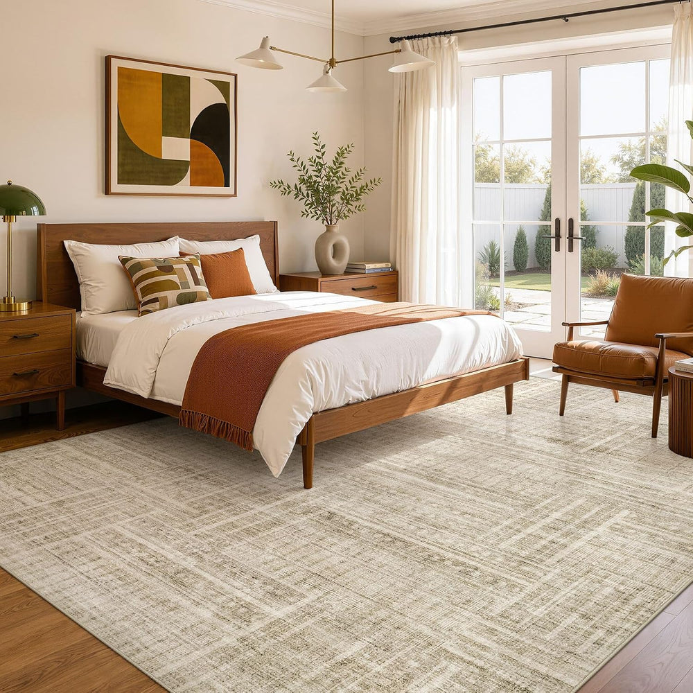 WITSHOCK Neutral Modern Area Rug 10x14 Washable Rugs for Living Room, Beige