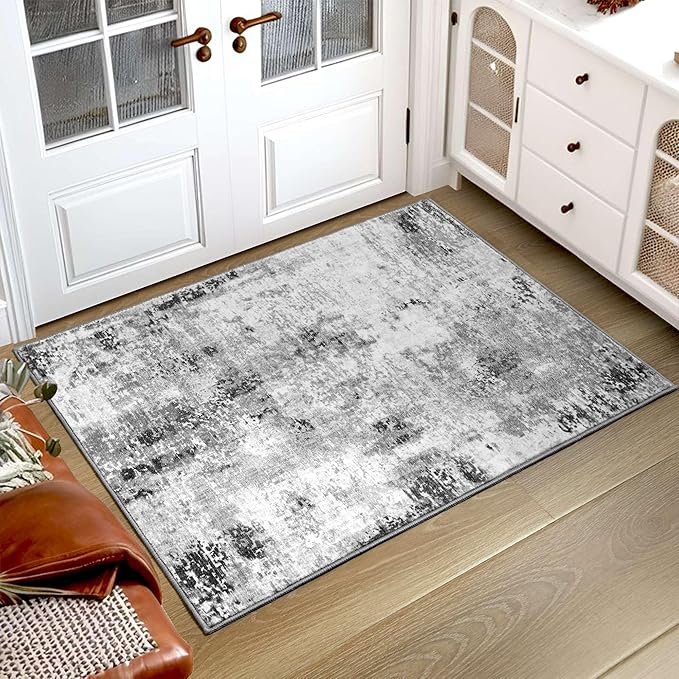 Entrance Rugs Indoor 2x3 Grey Entry Rug Washable Abstract Small Area Rug - Image 9