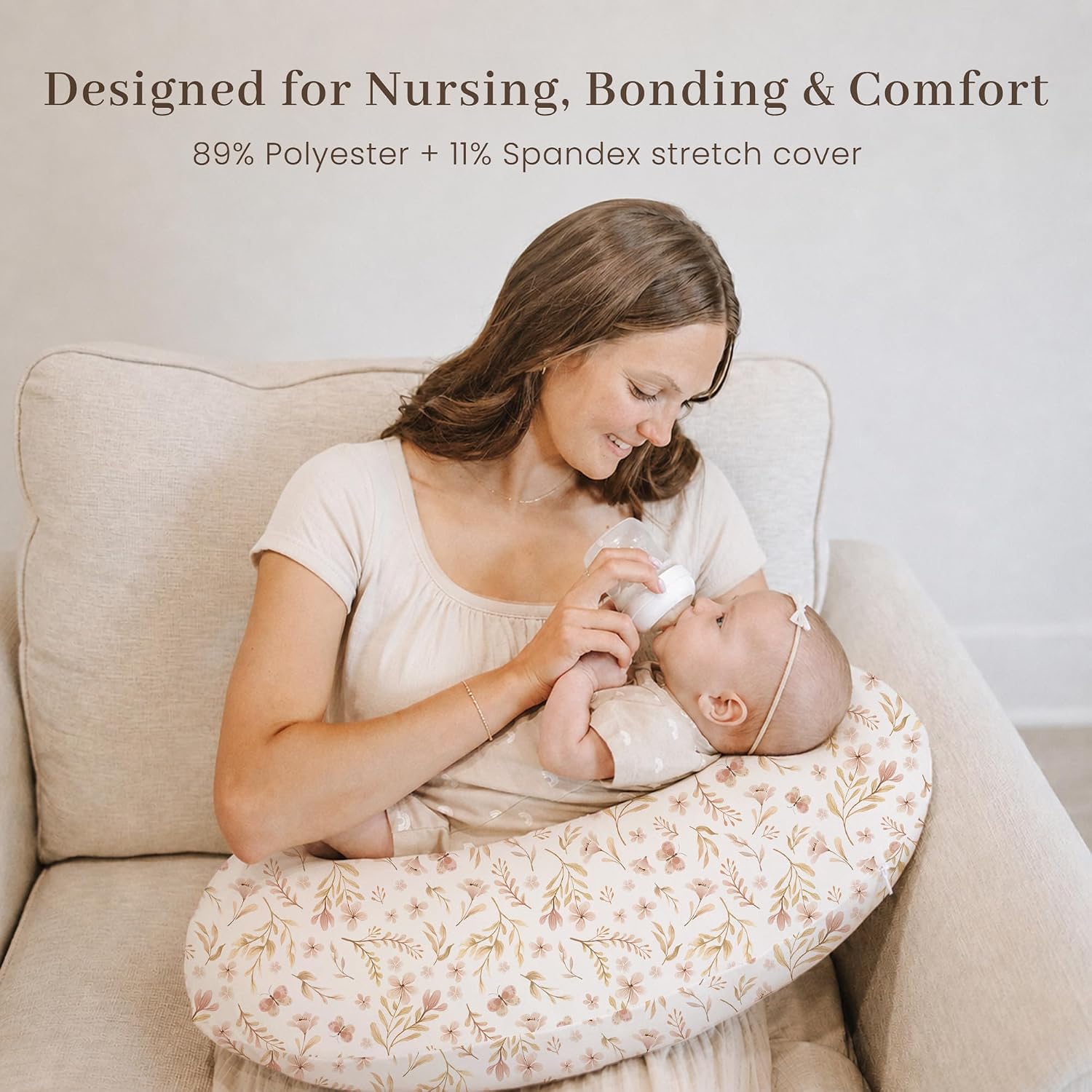 Konssy 2 Pack Nursing Pillow Covers, Soft Stretchy Cover for Breastfeeding | Covers Only, Milk Silk Fabric, Breathable & Machine Washable, Slipcovers for Newborn Baby Boy Girl, (Pink Spring,pink)