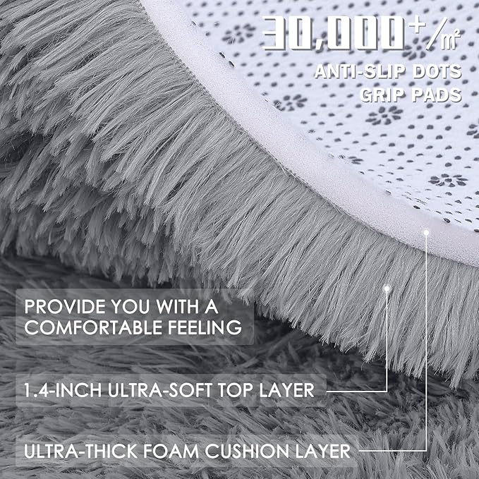 OLANLY Light Grey Round Rugs for Bedroom - Image 7