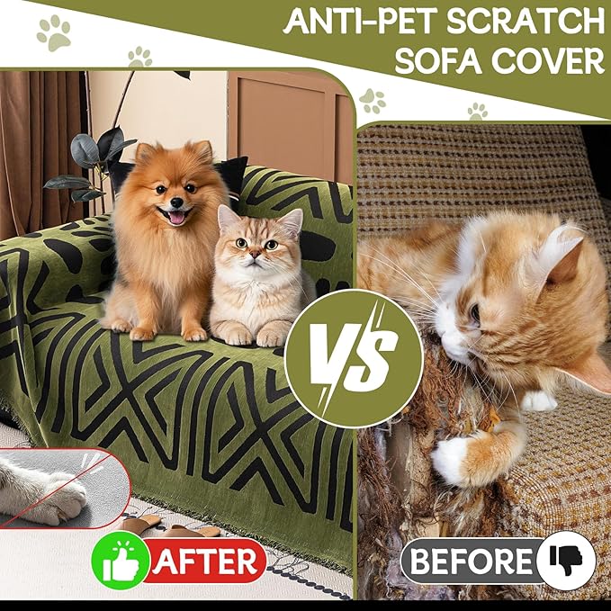 HANDONTIME Boho Couch Cover Geometric Striped Pet Covers - Image 3