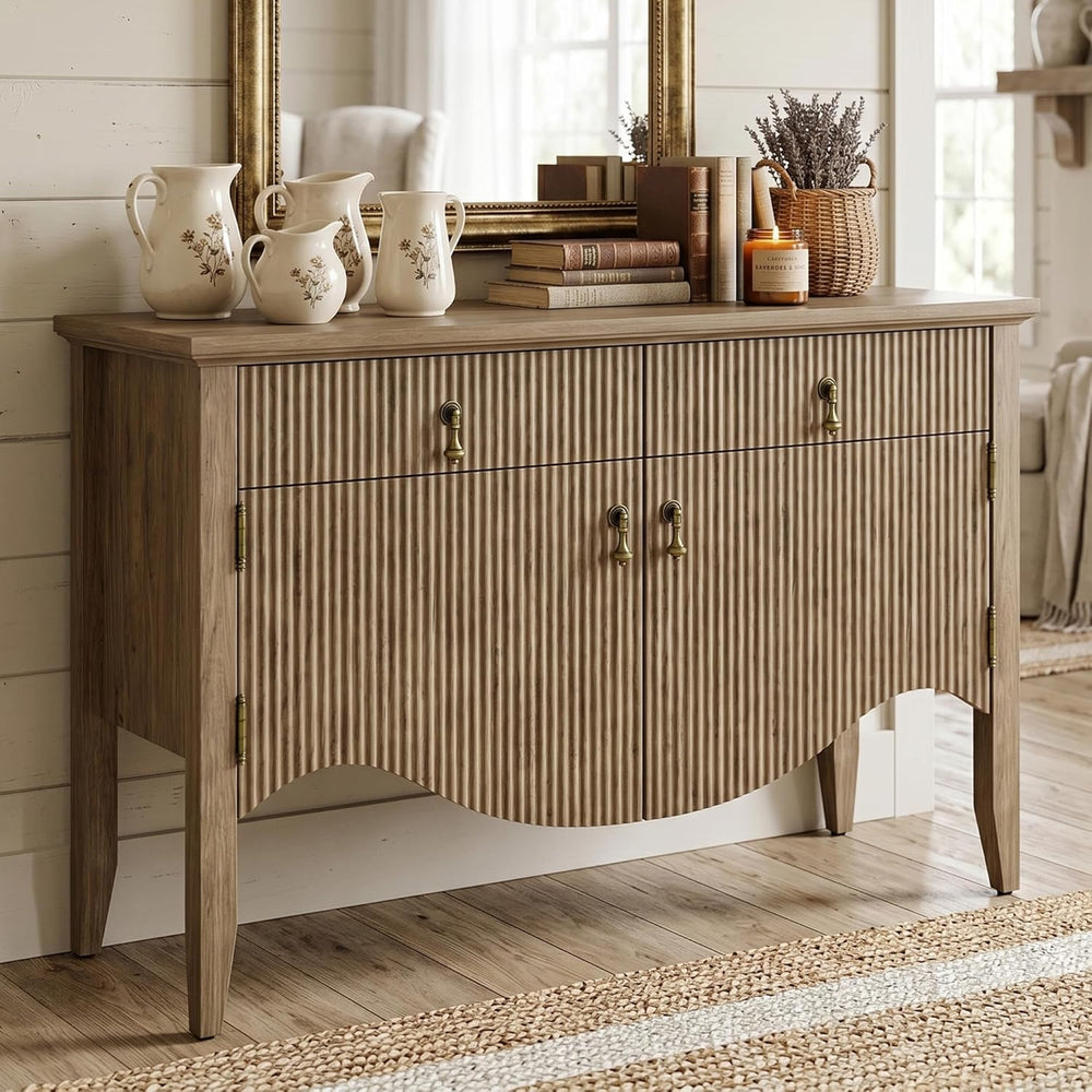 40" Fluted Buffet Storage Cabinet, Sideboard Credenza,Light Oak