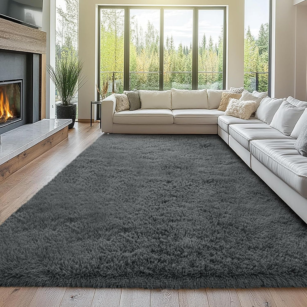 Topmaxcs Fluffy 8x10 Area Rug for Living Room – Grey Shag Plush Rugs