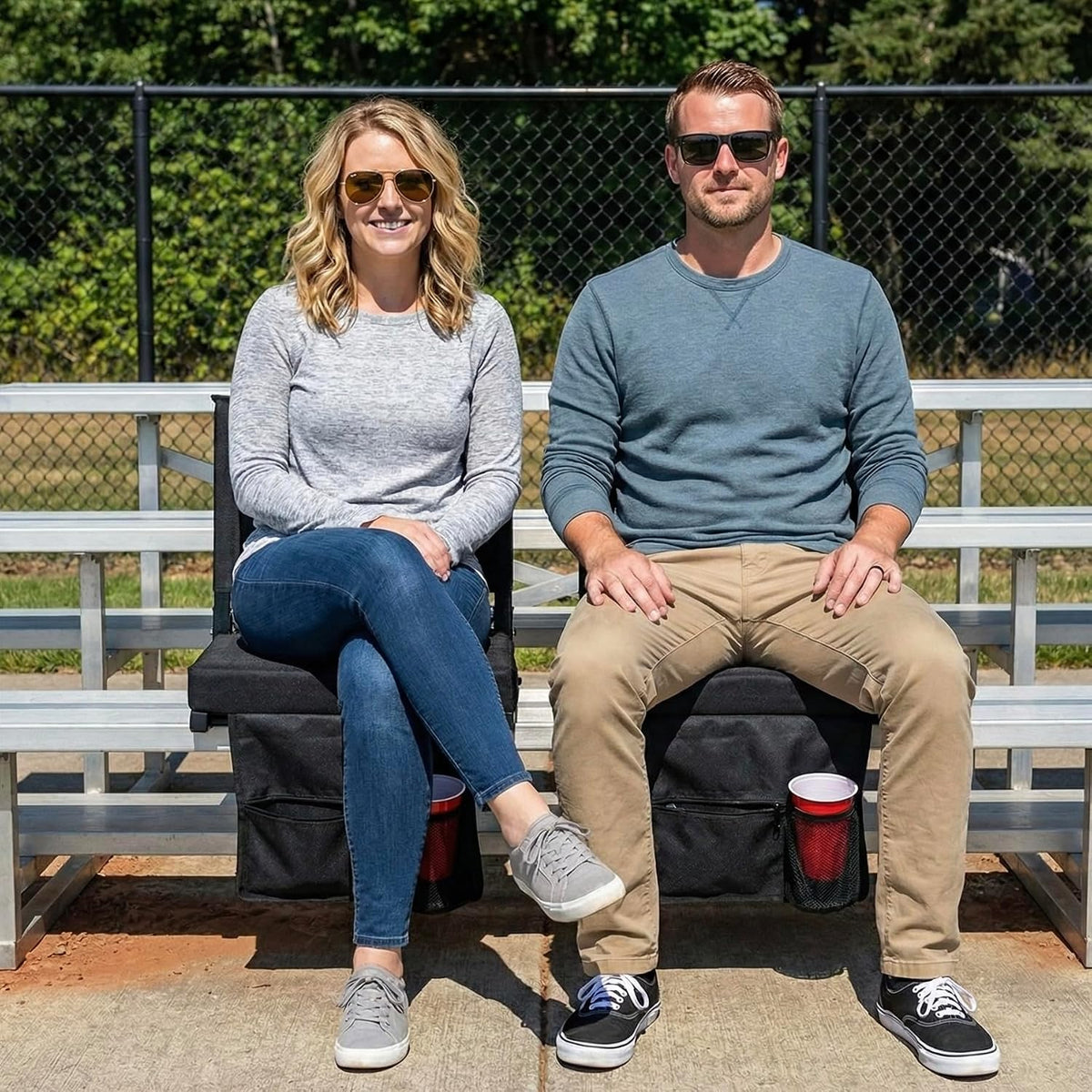 sport beats stadium seats with back support folding shown in use