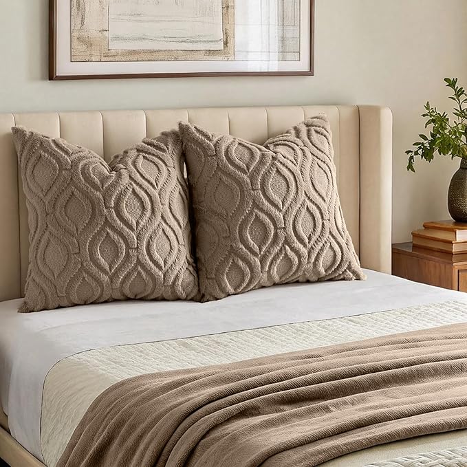 decorUhome Throw Pillow Covers 24x24 Inch Set of 2, Soft Plush Faux Wool Light - Image 7
