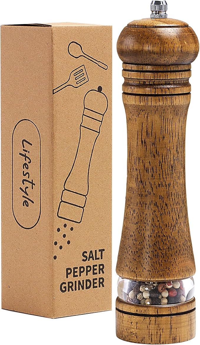 Wood Salt and Pepper Grinder, Salt Grinder and Pepper Mill, Oak Wood Shakers by MJINGMEI