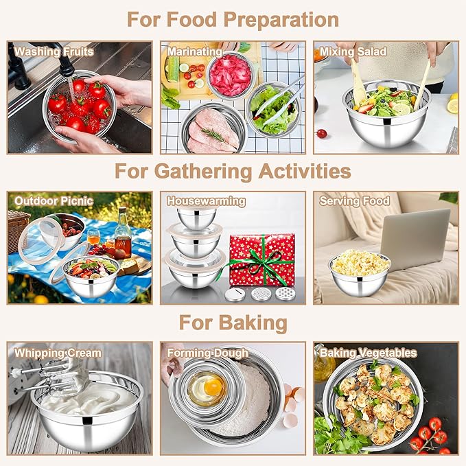 E-far Mixing Bowls with Lids and Graters, Stainless Steel Salad Mixing Bowl - Image 6