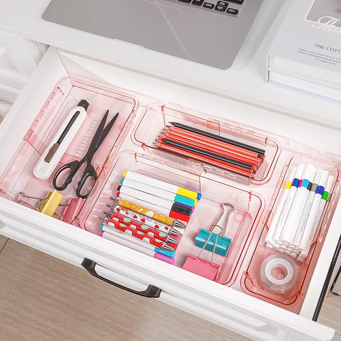 20 Pcs Clear Drawer Organizer, Adjustable Drawer Storage Box, 3-Size Desk - Image 5