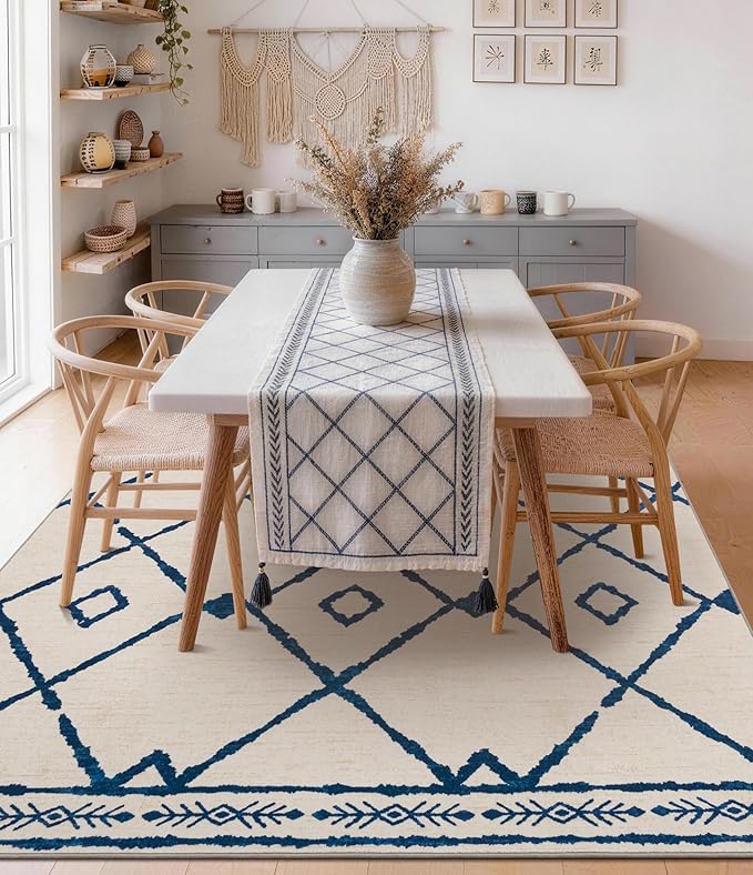 YIHOUSE Boho 5x7 Area Rugs for Living Room, Western Beige and Blue Rug - Image 7
