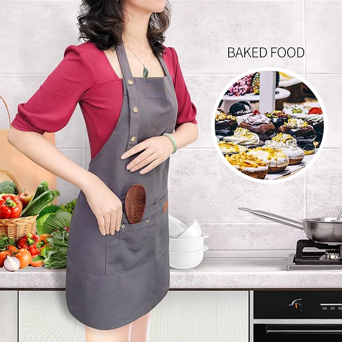 Apron for Men Women with Adjustable Straps and Large Pockets, Canvas Cotton - Image 2