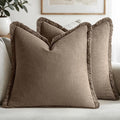 MIULEE Decorative Throw Pillow Covers Neutral Linen Fringe Throw Pillows Euro by MIULEE