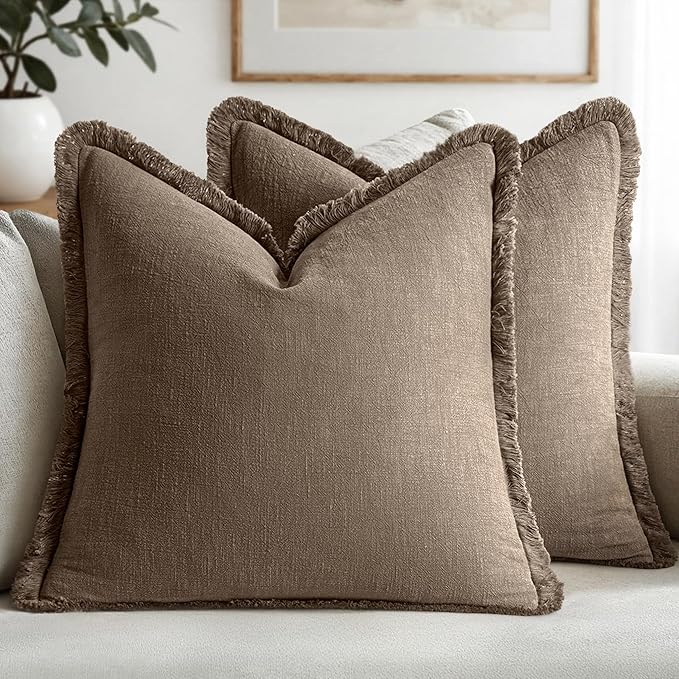 MIULEE Decorative Throw Pillow Covers Neutral Linen Fringe Throw Pillows Set of by MIULEE