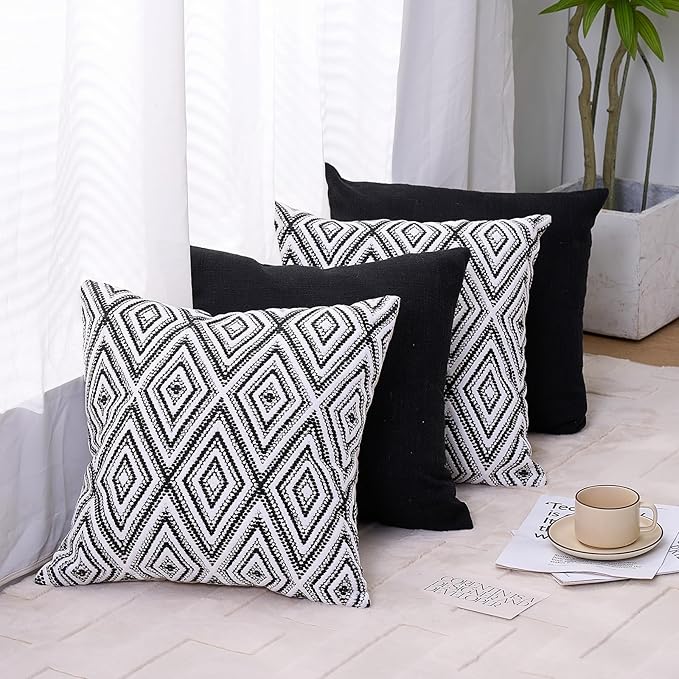 HPUK Decorative Throw Pillow Covers Set of 4 Geometric Design Linen Cushion - Image 7