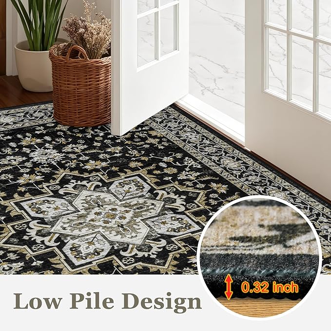 3x5 Area Rugs Living Room Rug: Washable Vintage Boho Medallion Rug No Slip - Image 9