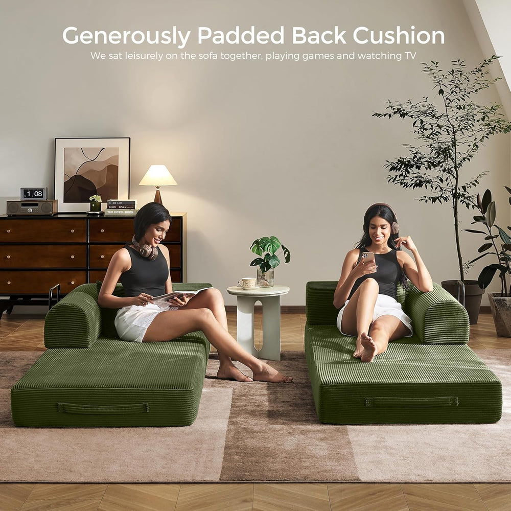 79" Convertible Futon Sofa Bed,Boneless Couch for Living Room | Olive Green