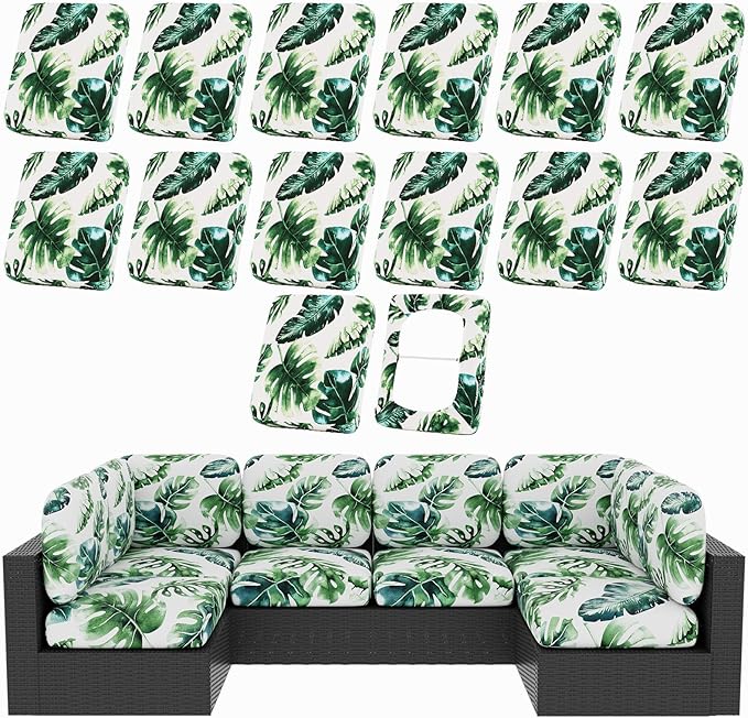 hyha 14Pcs Patio Cushion Covers, Stretch Outdoor Couch Cushion Covers, Washable by hyha