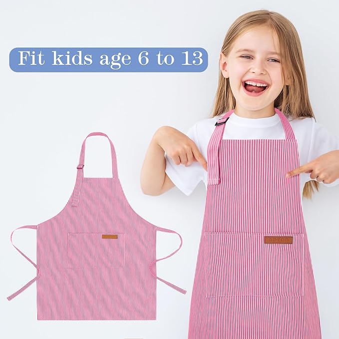 2 Pack Stripes Kids Apron, Kids Cooking Aprons - Image 4