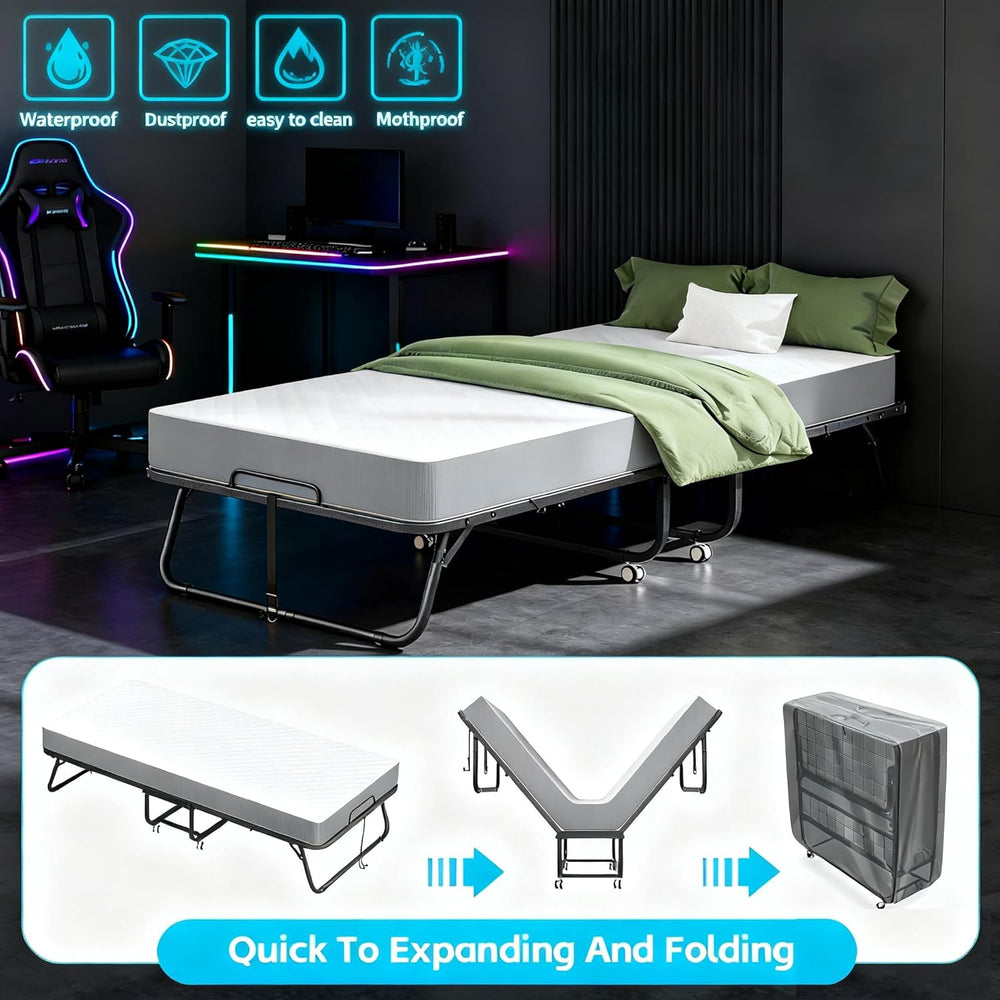 Pataku Folding Bed with Mattress, 75"x31" Roll Away Frame, 5" ...