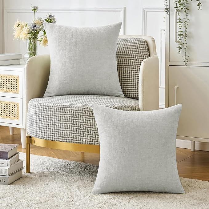 MIULEE Pack of 2 Light Gray Throw Pillow Covers 18x18 Inch Soft Chenille Pillow - Image 5