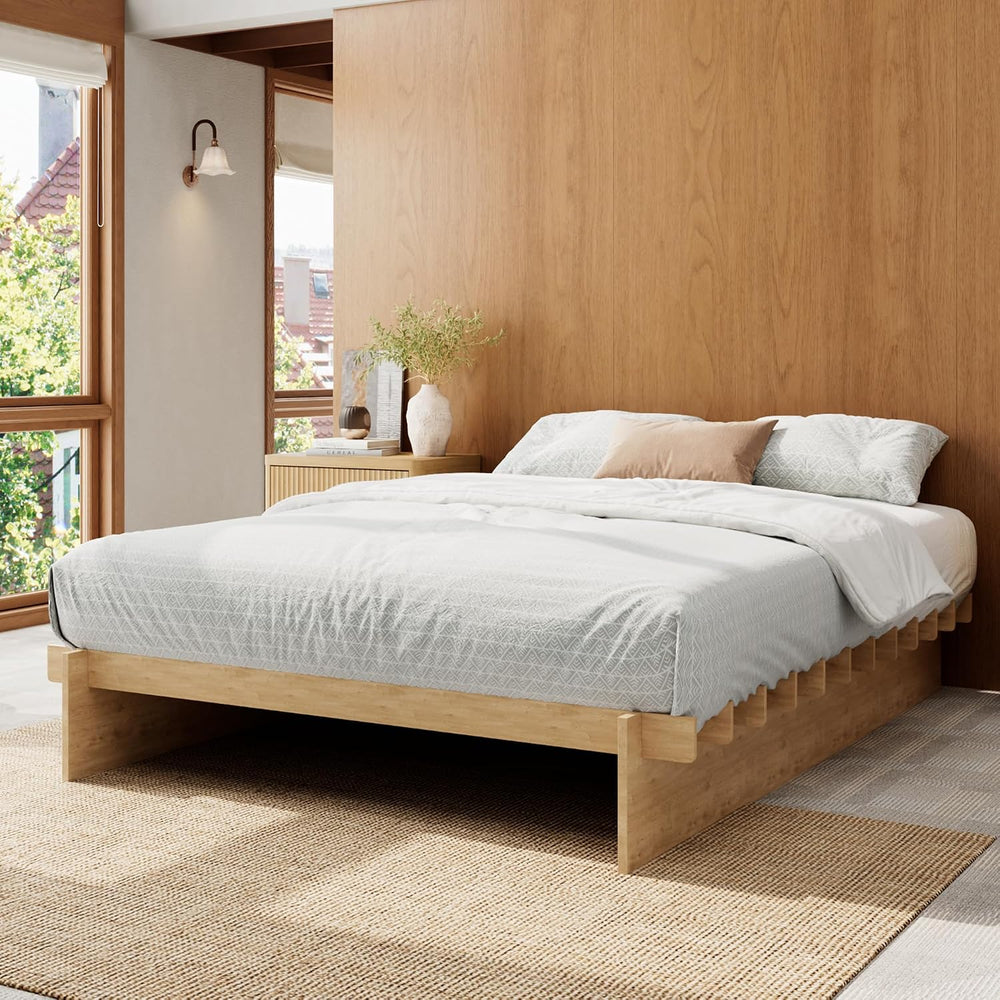 Brafab Queen Japanese Platform Bed Frame with Wooden Slats, Easy Assembly