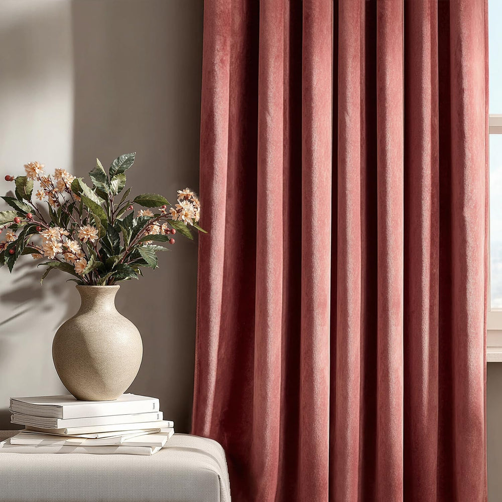 MIULEE Dusty Rose Pink Velvet Room Darkening Curtains for Bedroom W52 x L96