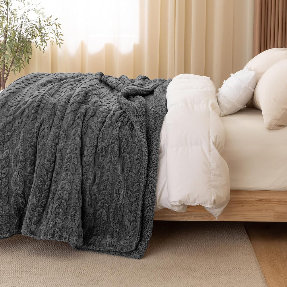 PHF Fluffy Sherpa Blanket King Size for Winter, Warm and Soft, 510GSM 3D Jacq...