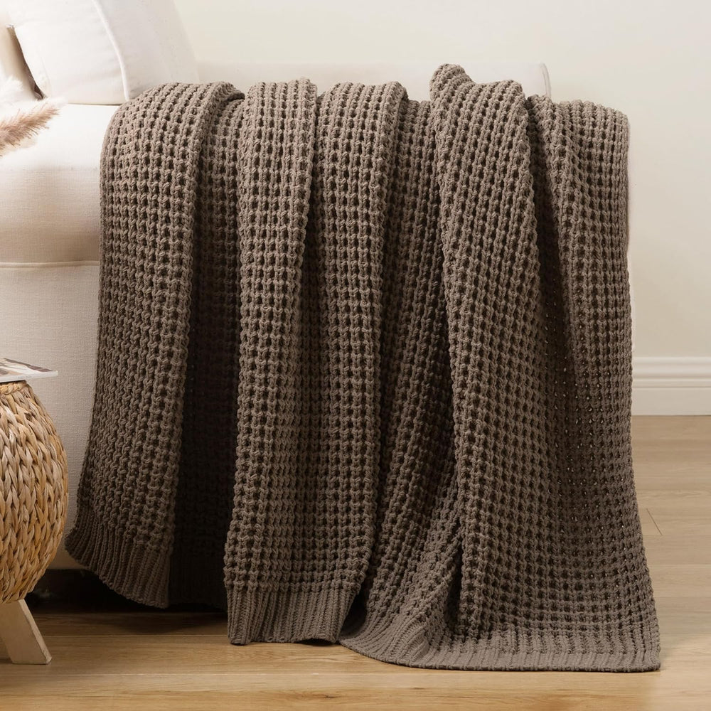 Knitted Waffle Throw Blanket , Camel Tan Throw Blanket for Couch 50"x60&...