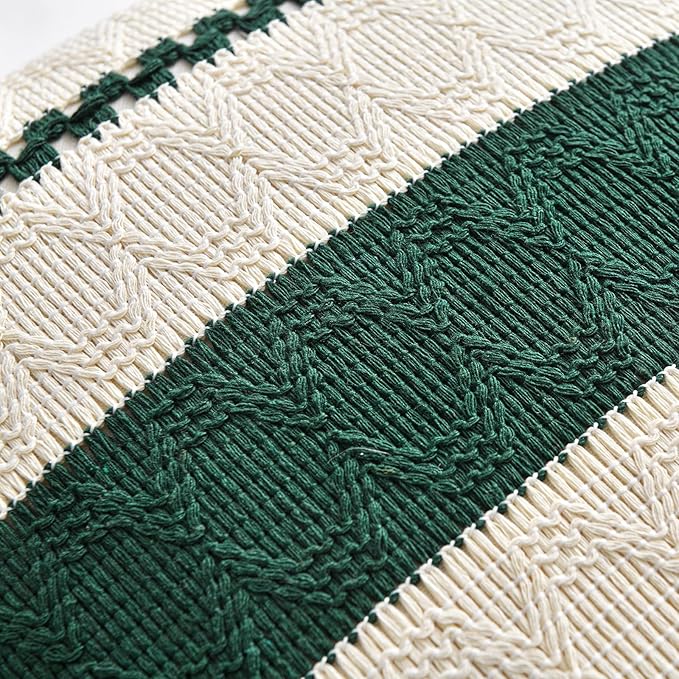 Fancy Homi Set of 1 Dark Green Boho Lumbar Decorative Throw Pillow Covers 12x20 - Image 4