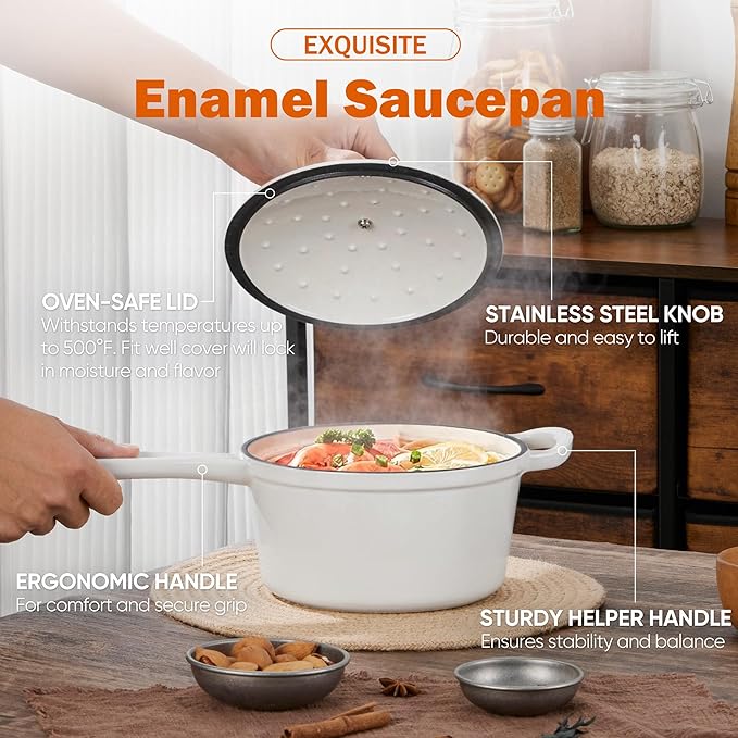 Homikit Small Cast Iron Pot, 1 Quart Enameled Cast Iron Sauce Pan - Image 8
