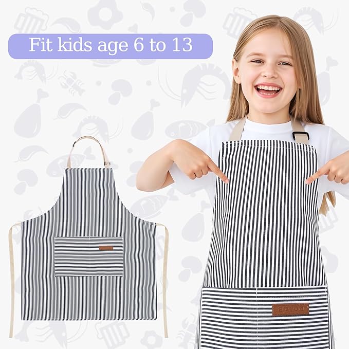 2 Pack Stripes Kids Apron, Kids Cooking Aprons - Image 4