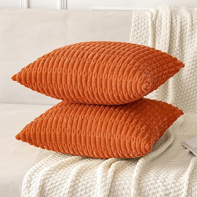 MIULEE Pack of 2 Orange Corduroy Decorative Pillow Covers 20x20 Inch Soft Boho - Image 5