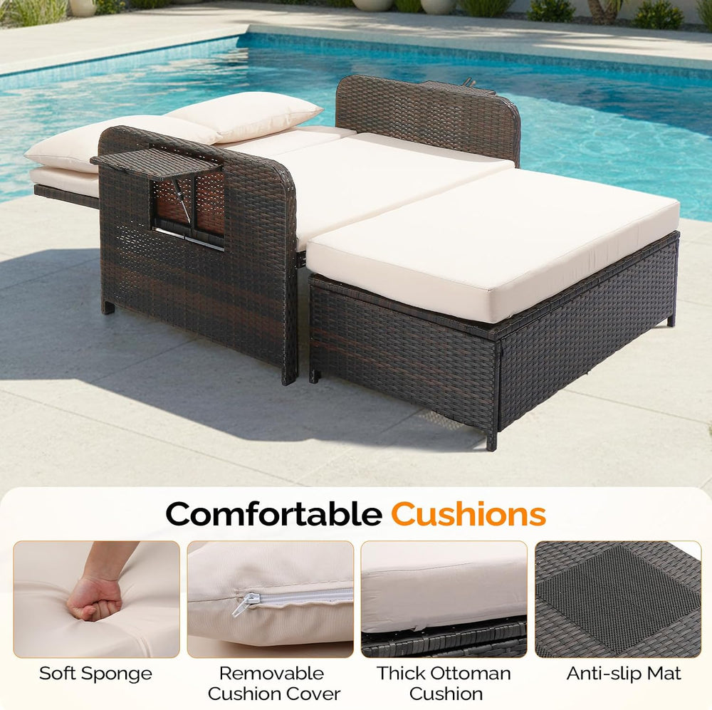 VINGLI Patio Daybed, Wicker Outdoor Daybed with Storage Ottoman & 5-Level...