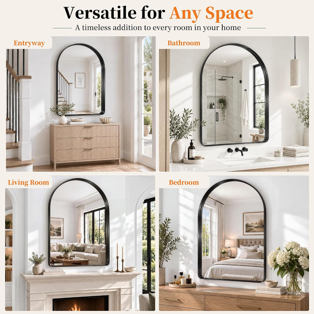 Arched Wall Mirror, 30"x40" Black Arched Mirror for Bathroom
