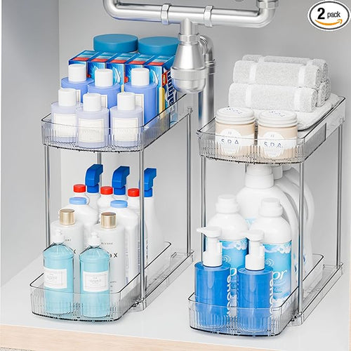 2 Pack Large Pull Out Bathroom Organizers and Storage, 2 Tier 12.8″ Tall by Yieach