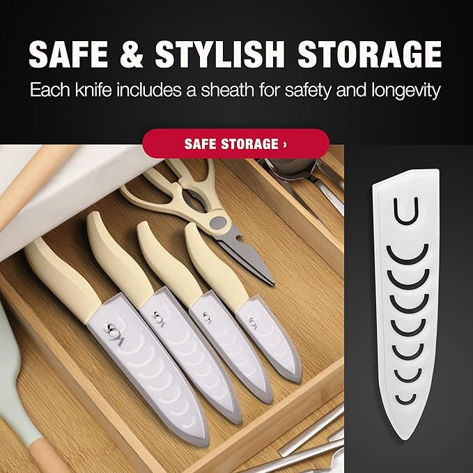 Vos ceramic knives set for kitchen in gift box, 5 ceramic knife