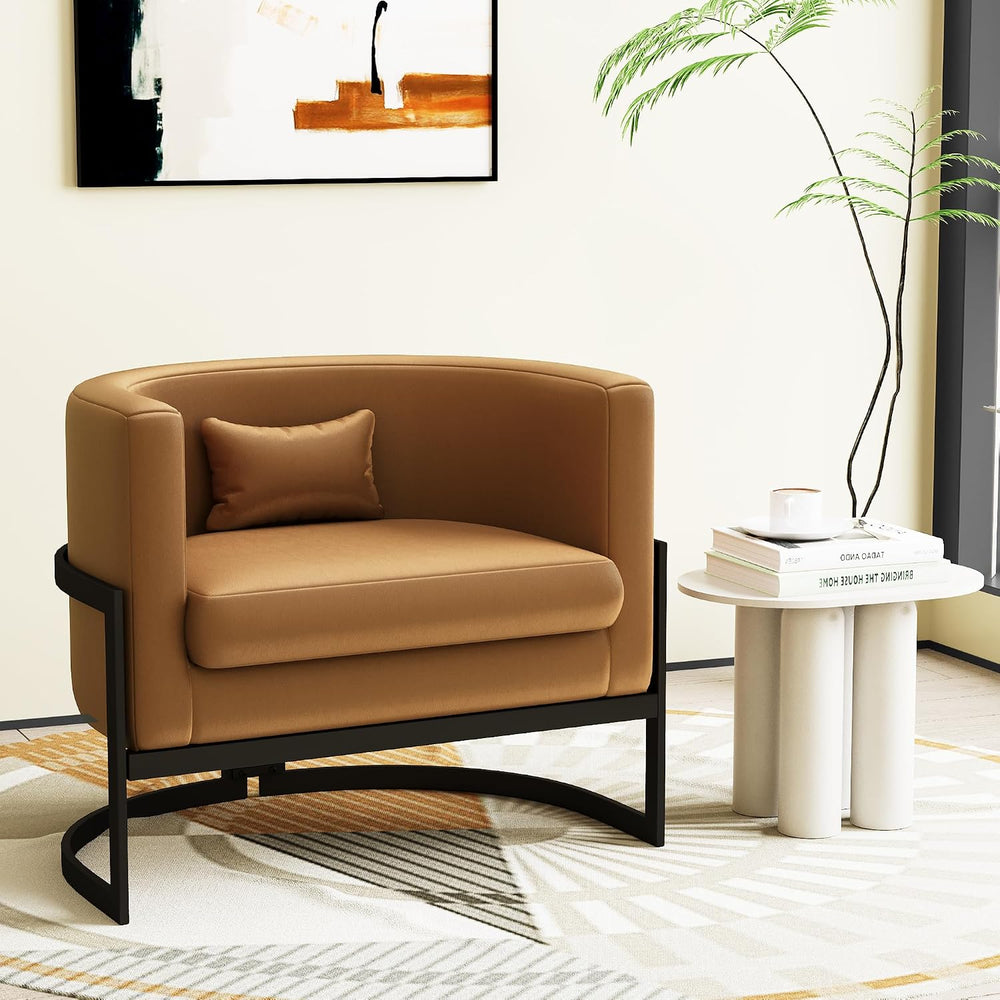 Alunaune Upholstered Modern Living Room Chairs Barrel Accent Chair, Faux Leat...