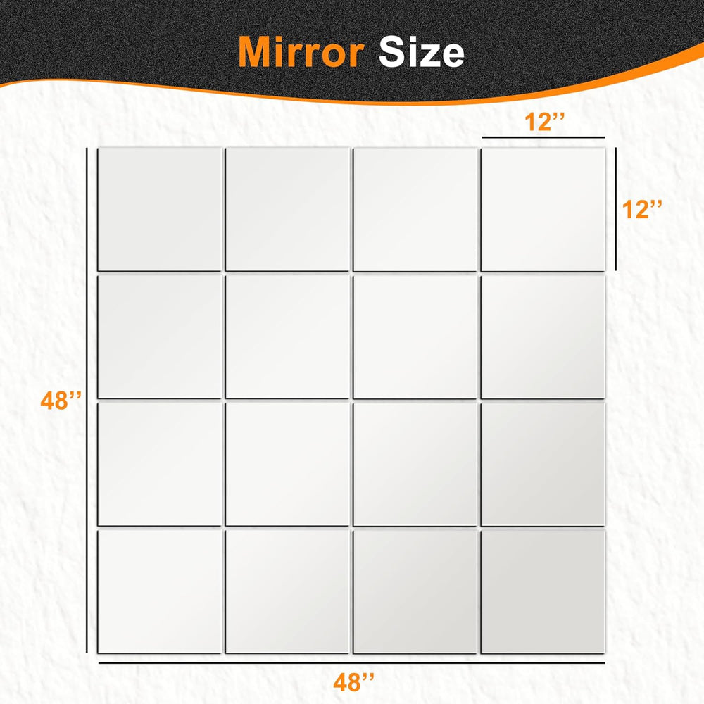 Delma Home Gym Mirrors, 12'' x 12'' Glass Mirror Tiles, 16 PCS