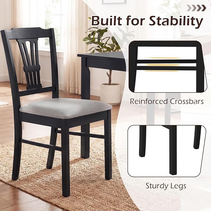 Giantex Wooden Dining Chairs Set of 2, Upholstered Kitchen Chairs with Solid ...