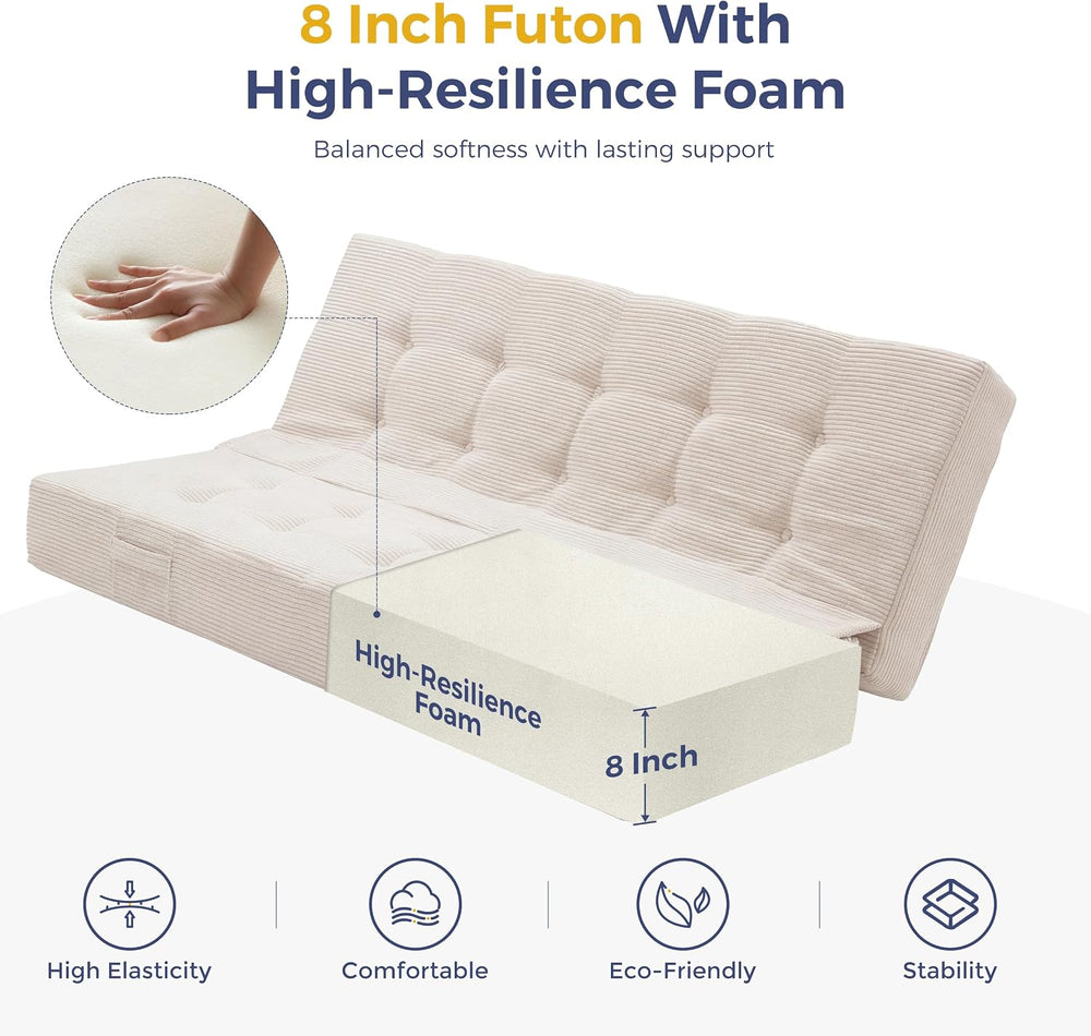 MAXYOYO Foldable Mattress, 8-Inch Tufted Futon Mattress with Handles