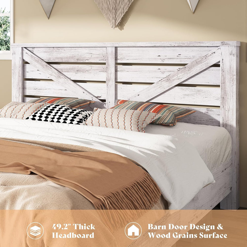 AMERLIFE Farmhouse Full Bed Frame with 49.2" Barn Door Headboard, White
