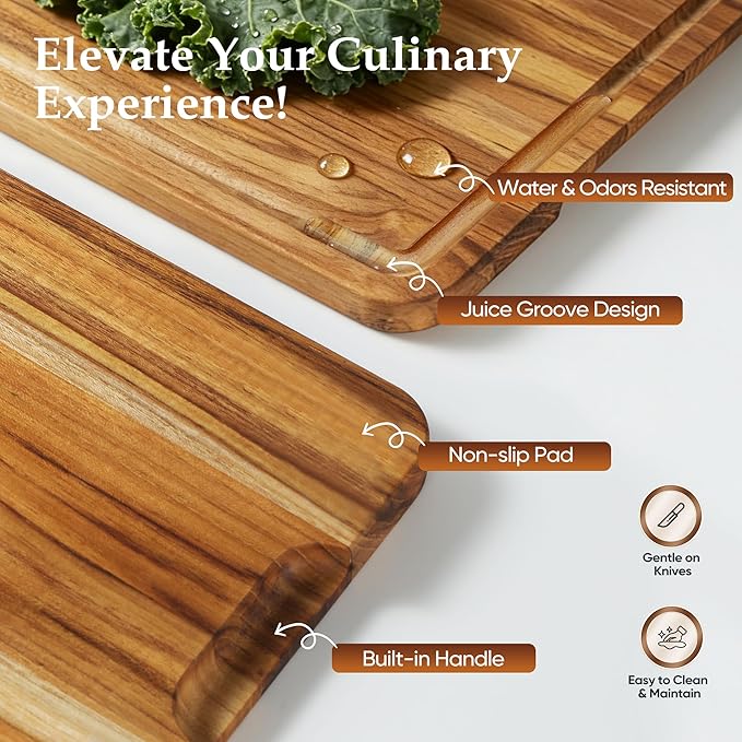 4 Pack Teak Cutting Board Set for Kitchen Wood Cutting Board Heavy Duty Non - Image 6
