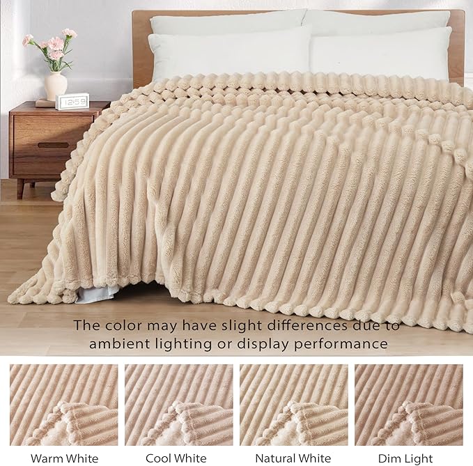 Exclusivo Mezcla King Size Flannel Fleece Blanket, Super Soft Striped Jacquard - Image 3